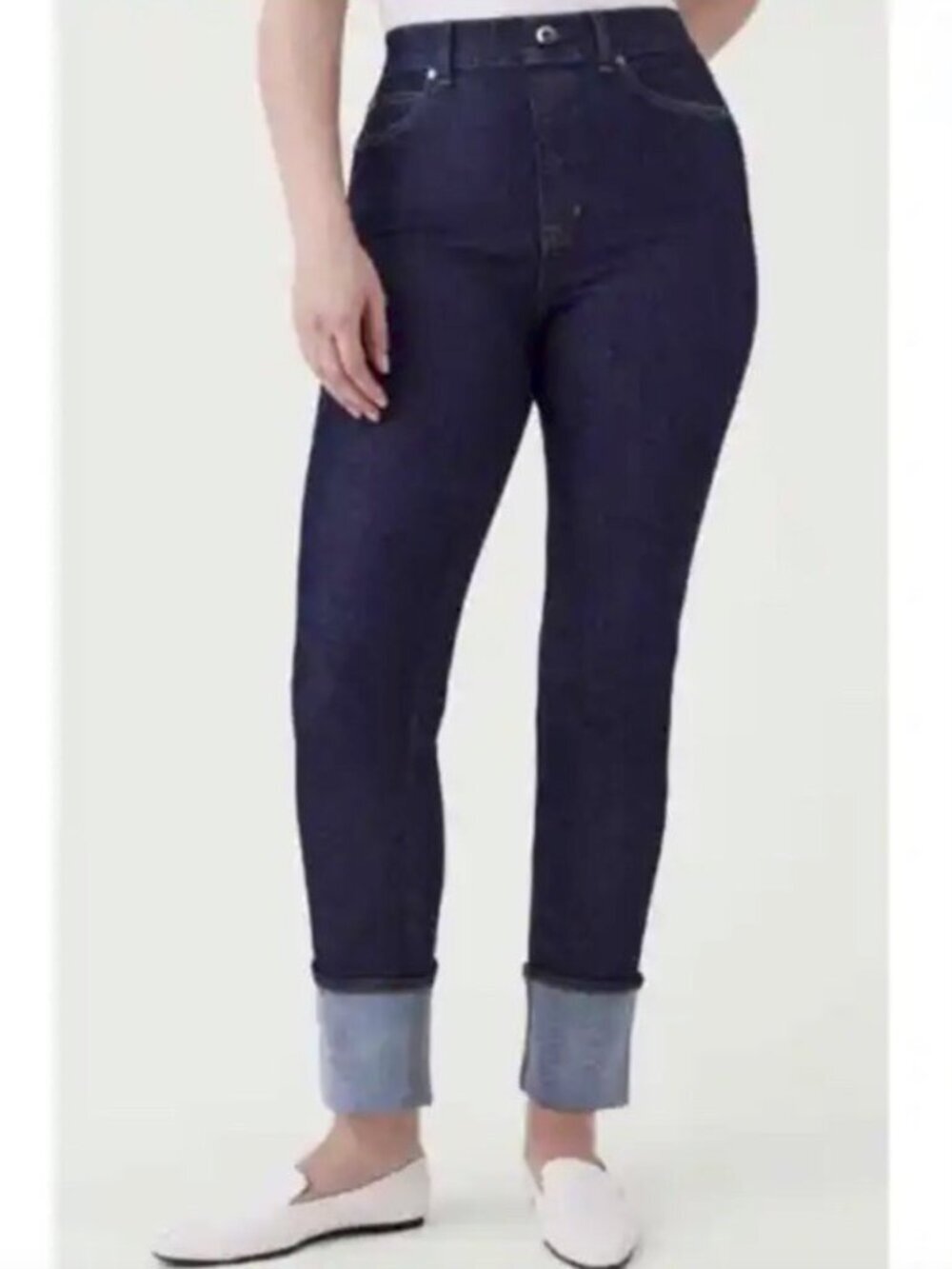 Spanx Cuffed Straight Leg Jeans in Raw Indigo